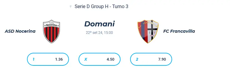 bozza automatica Nocerina-Francavilla, come arrivano le due squadre alla terza giornata di campionato Screenshot 2024 09 21 at 12 20 43 ASD Nocerina v FC Francavilla Pronostici Risultati in Diretta e Quote Scommesse