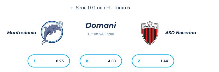 pronostico manfredonia vs nocerina: analisi e quote Pronostico Manfredonia vs Nocerina: Analisi e Quote Screenshot 2024 10 12 at 11 50 41 Manfredonia v ASD Nocerina Pronostici Risultati in Diretta e Quote Scommesse