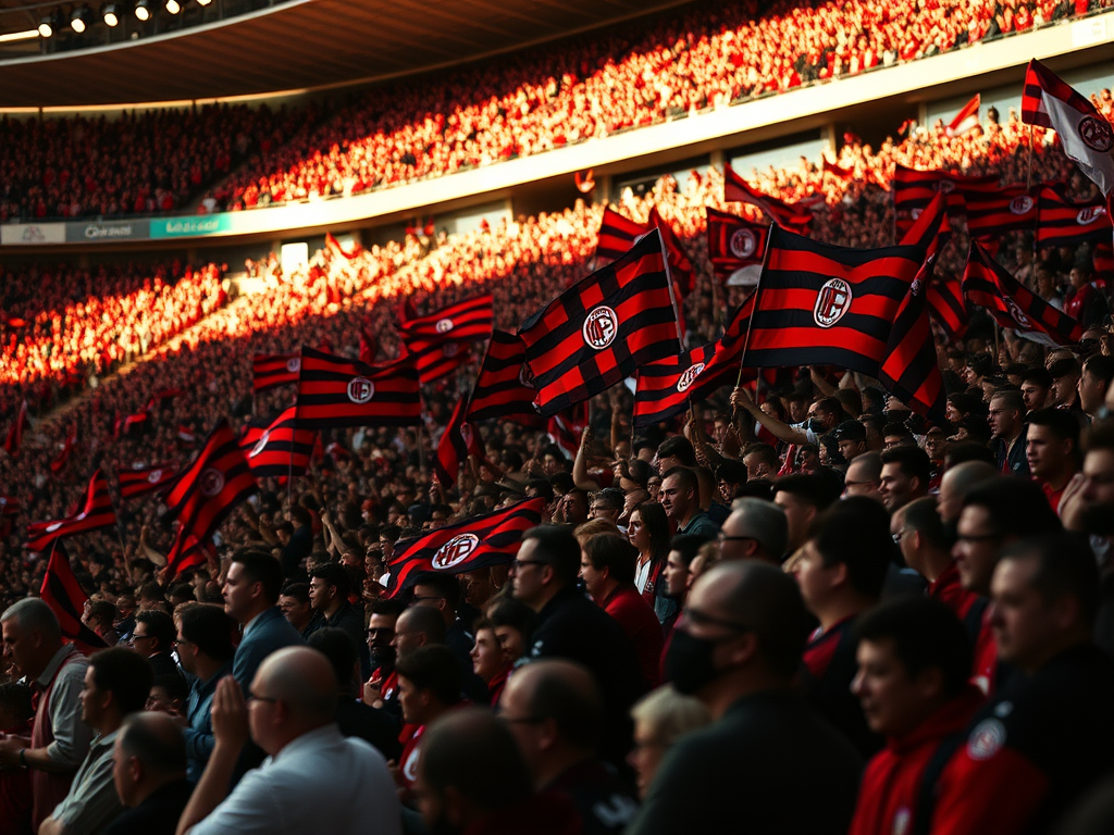 Nocerina Sceglie di Non Anticipare: Supporto Tifosi Cruciale bandiere a righe stile milan stadio pieno