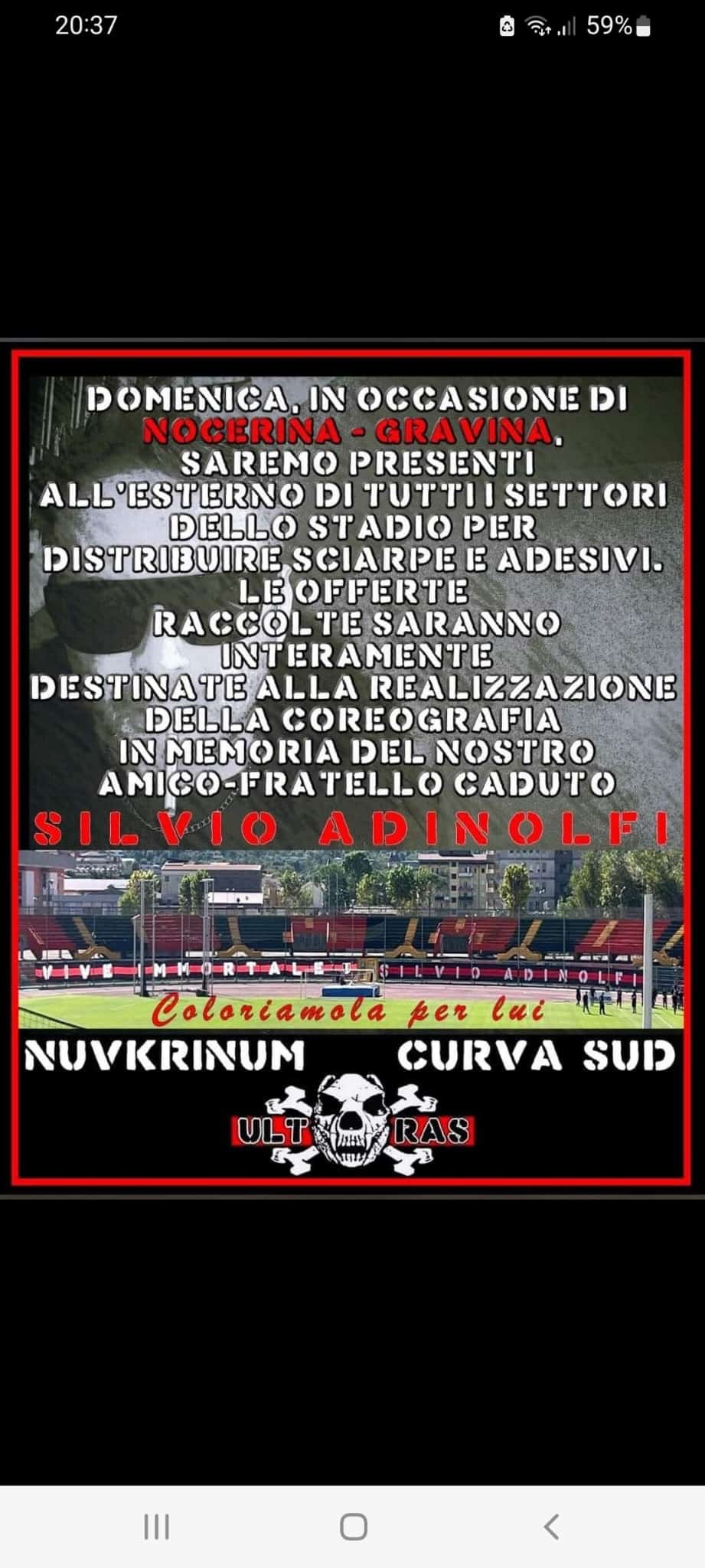 Coloriamo lo Stadio: Iniziativa per Silvio Adinolfi d18ca18b 69ff 4dac a260 98d566c7a91c